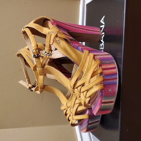 Yellow boho platform sandals wooden platform - Picture 1 of 8